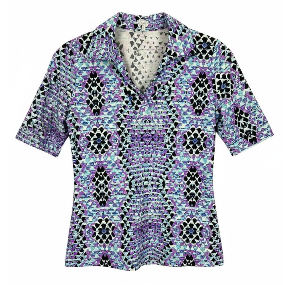 Tzu‎ Tzu Womens S Athleisure Golf Tennis Abstract Geometric Colorful Polo Shirt